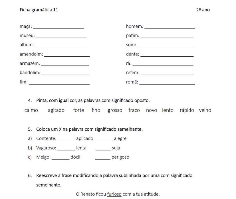 Fichas de atividades e avaliação 1º ciclo
