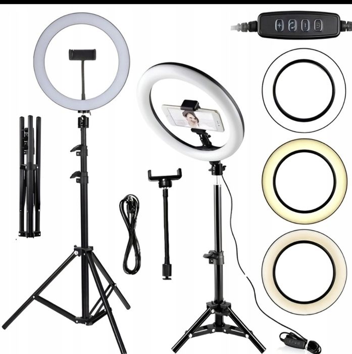 Lampa LED Ring 30cm, Statyw 180 cm,  Makijaż ,Live , Uchwyt  Telefon , Pilot
