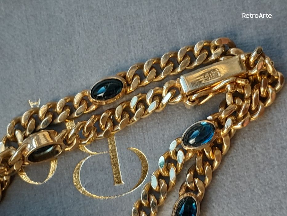 Retro Bransoletka  8.3g Złoto 585 Szafiry Nat. WYCENA