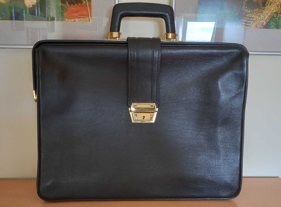 Biglowa skórzana teczka męska, vintage, NRD 1977