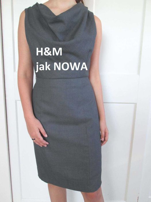H&M jak nowa klasyczna szara sukienka z wełną S M 36 38