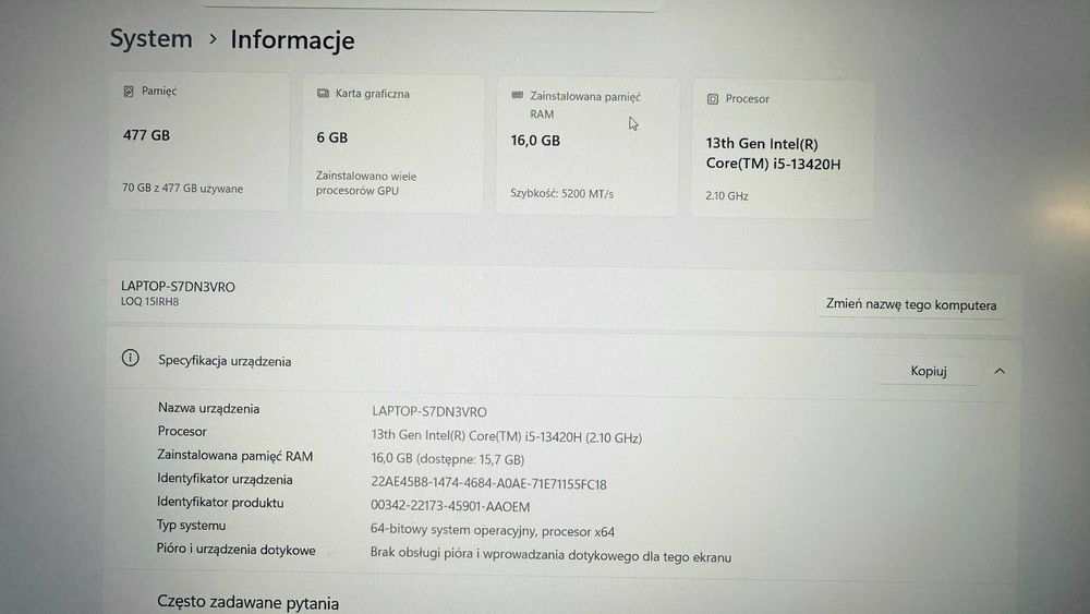 Laptop Lenovo LOQ 15IRH8 | I5-13TH | 16/512GB | RTX 3050 | Windows 11