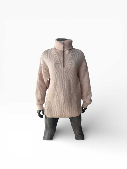 MANGO Wool Blend LUX Premium Sweter Półgolf Zip Pudrowy Róż S Nowy