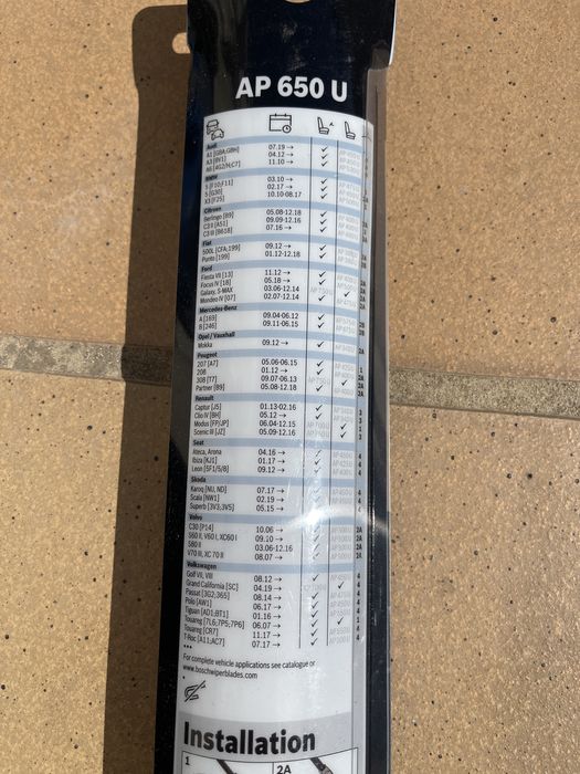 Limpa para-brisas duplo Bosh Aero para automóveis, ap650 U, 650mm/26'