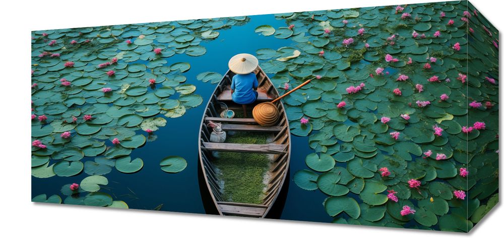 Obraz 40x20cm Łódź wśród Lilii Wodnych