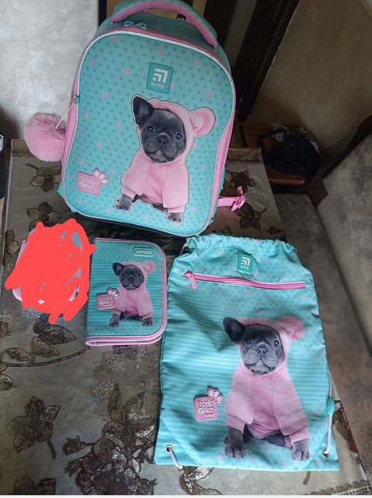 Рюкзак  шкільний Kite Studio pets 3 в 1 м'ятний з собачкою 12 л 1-4 клас