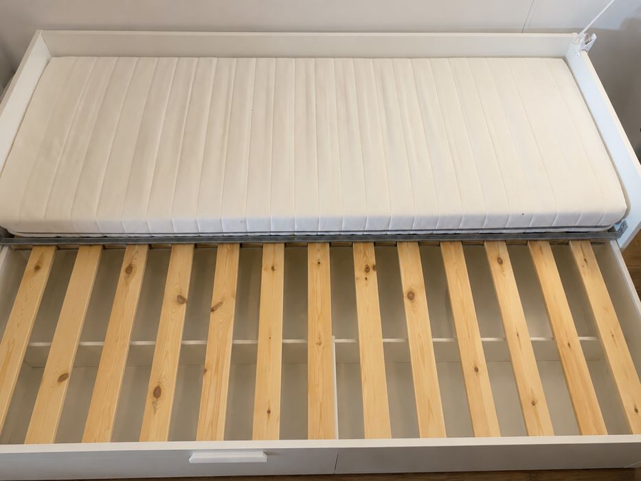 IKEA BRIMNES Leżanka z 2 szufladami, 2 materace  80x200
