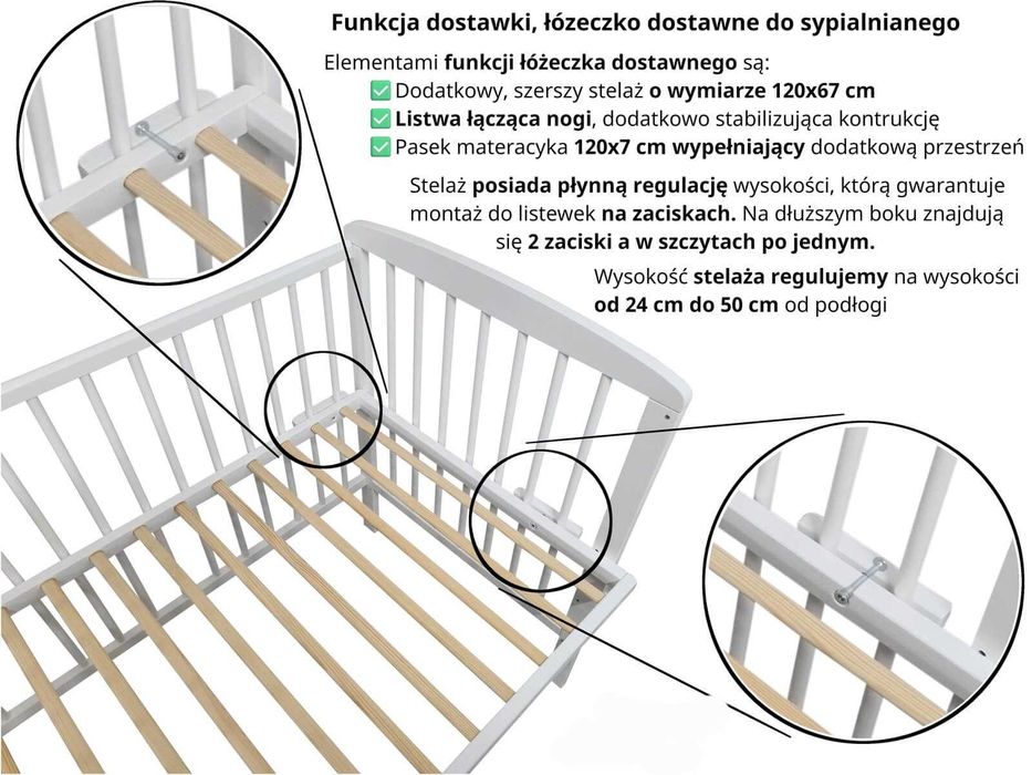 Łóżeczko 120x60 MOŻLIWOŚĆ DOSTAWKI! z materacem BABYSENSE AIR +gratisy