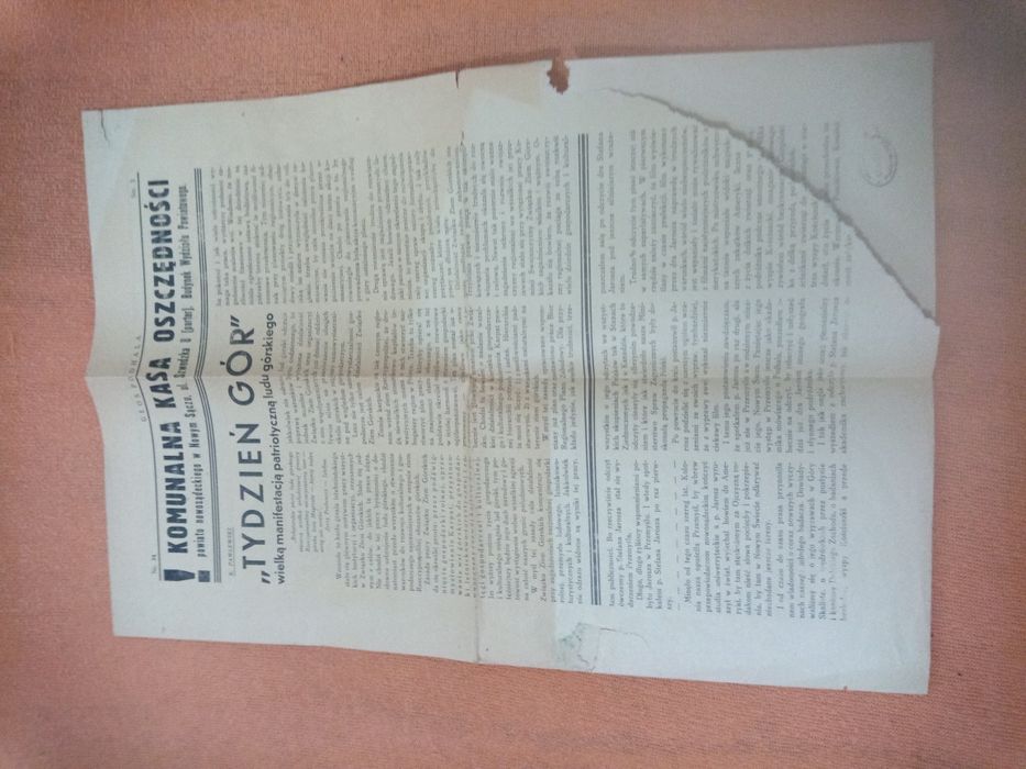 Dwie strony Głosu Podchala z lipca 1939 Roku. Sprzedam.