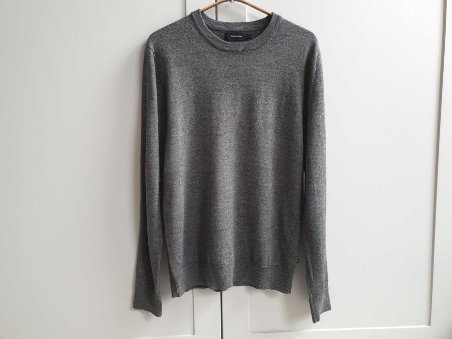 Szary wełniany sweter Matinique S M męski slim fit