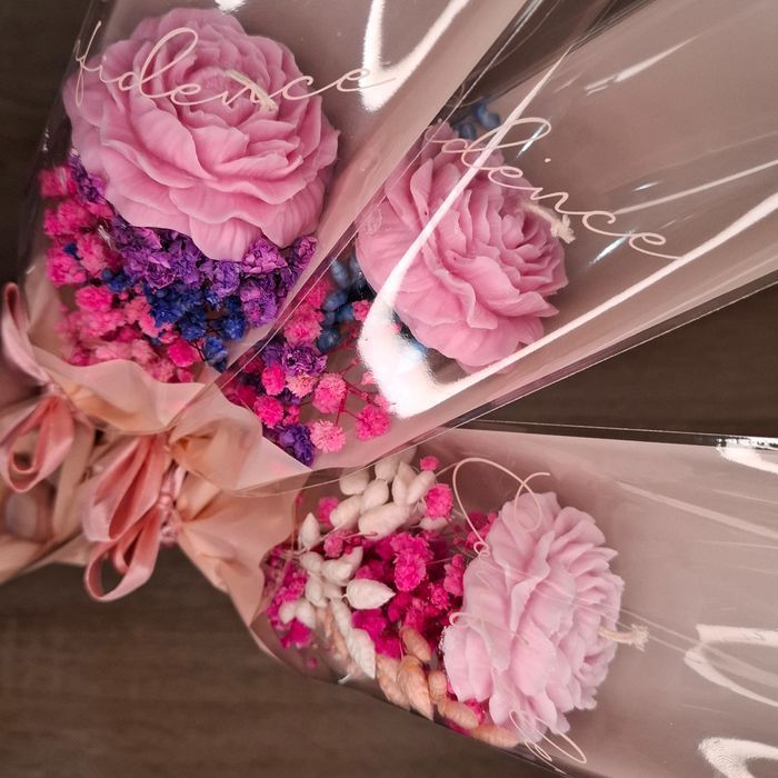 Bukiet Świeca Sojowa Kwiat Prezent Ślub Podziękowania Piwonia Różowa