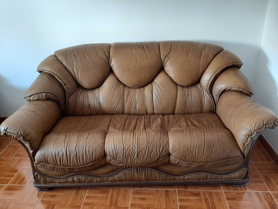 Sofás castanhos em pele