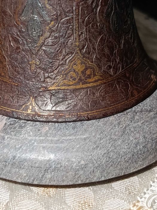 Base Castiçal Mameluco XIV 9 cm Peça de museu Ferro Cobre Prata e Ouro