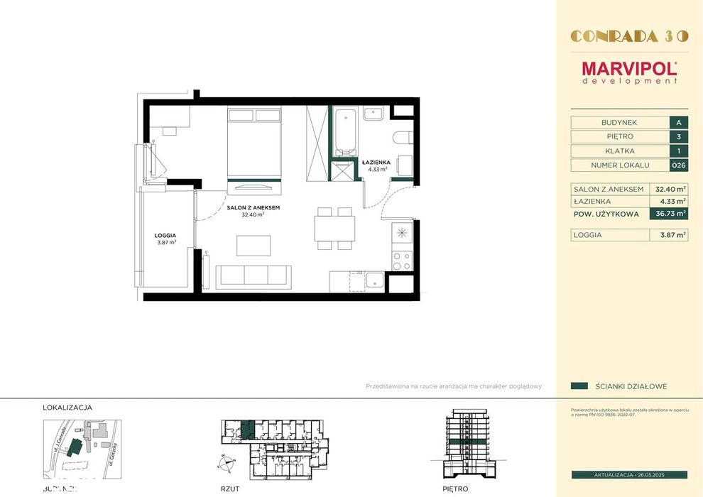 1-pokojowe mieszkanie 36m2 + loggia