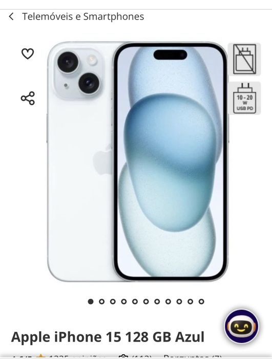 Vendo Apple ipone 15 128GB Azul clarino parece branco