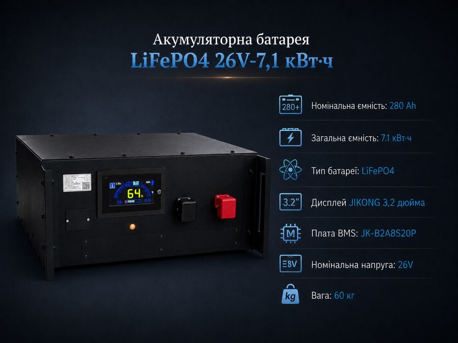 Акумуляторна батарея LiFePO4 7,2 кВт/26В