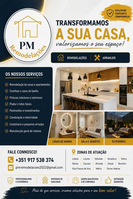 PM Remodelações, transformamos espaços com elegância, rigor e excelência.