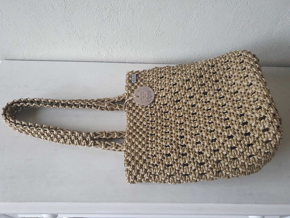 Torebka shopperka (makrama/boho) - jasne złoto