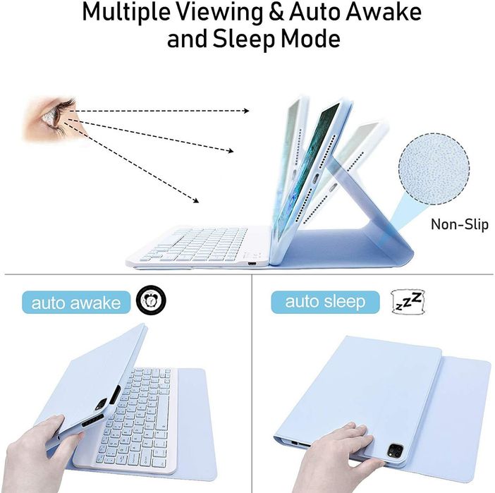 Etui z klawiaturą bluetooth iPad Air 4 & 11" iPad Pro 11" 2018 2020 2021 błękitne