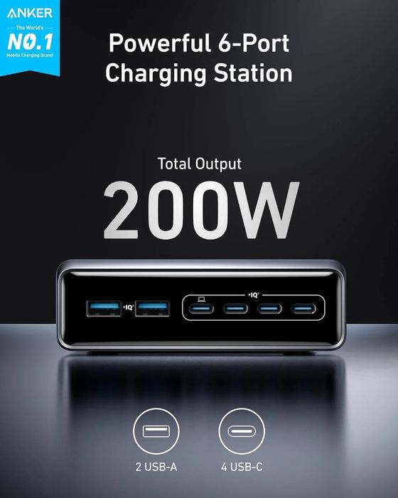 Настільний зарядний пристрій ANKER GaNPrime™  200W +кабель 240W. Новий