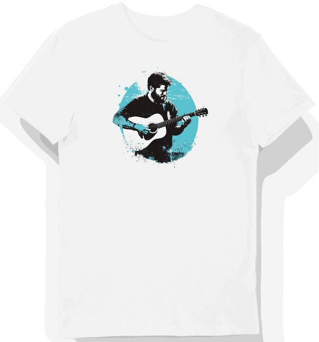 Koszulka męska biała z grafiką Thomas Rhett i gitarą S