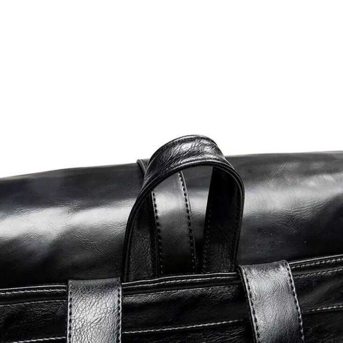 Мужской кожаный городской черный рюкзак шкіряний ранець сумка 2в1