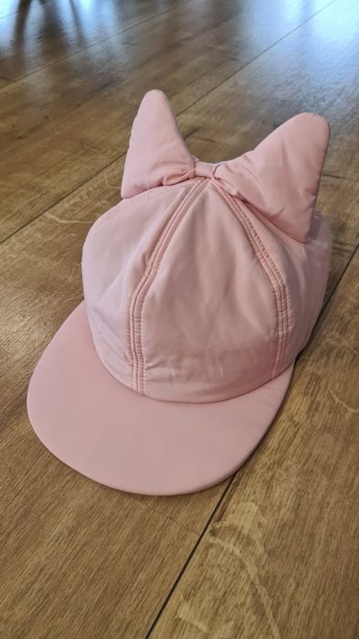 Czapka Federica Moretti. Z uszami. Pudrowy róż. Made in Italy. M 55 cm