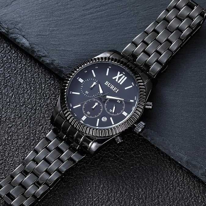 Męski Zegarek BUREI | Elegancki | Chronograf | Kompletny Zestaw