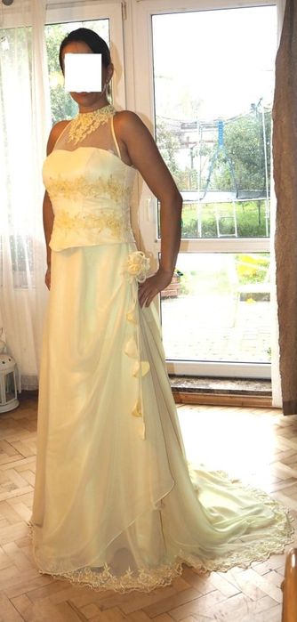 Przepiękna suknia Ślubna Klasyk cytrynowa JAK Nowa lata 80