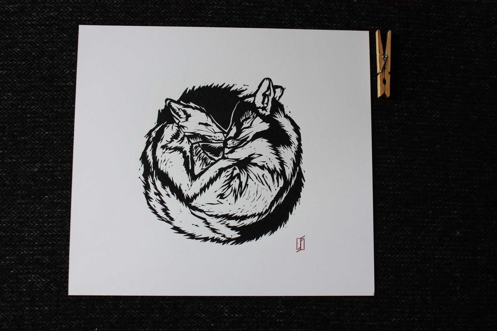 Linoryt, grafika artystyczna / warsztatowa – Wilczki