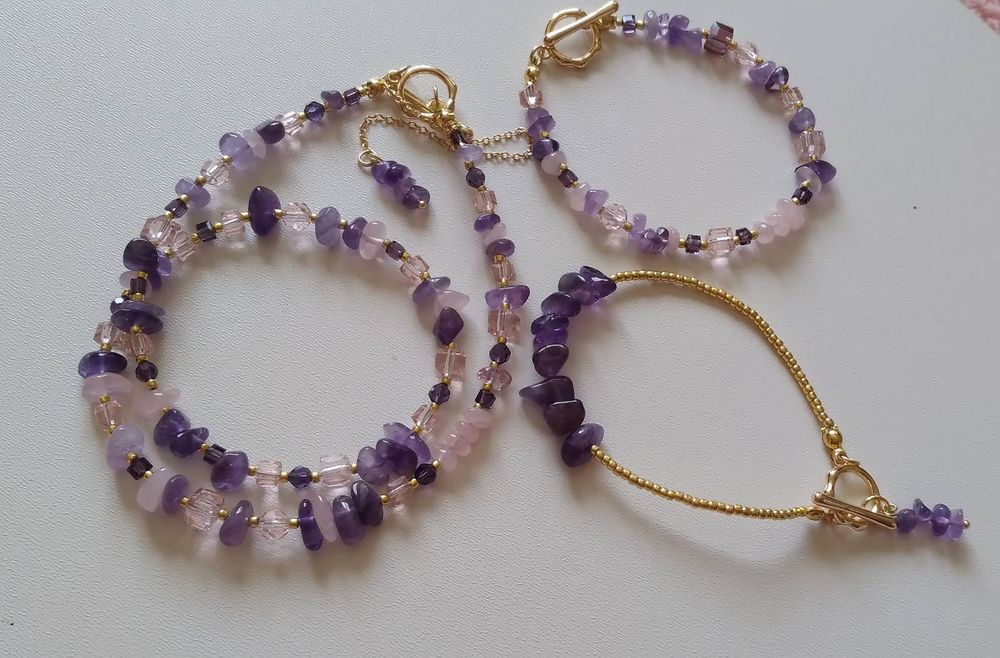 Набір комплект намисто чокер аметист і браслет