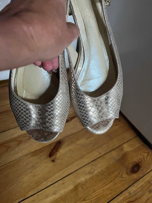 Czółenka złote, open toe, , 38, Alfama Art Design
