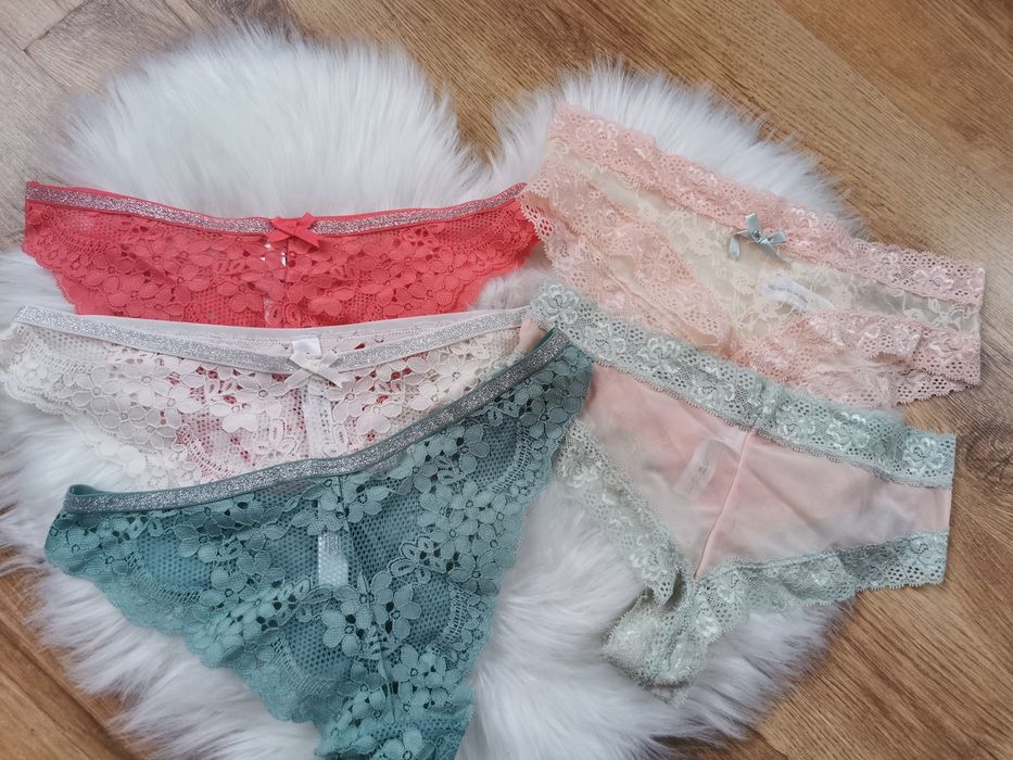 Koronkowe brazyliany majtki figi brazylijskie kokardki XS