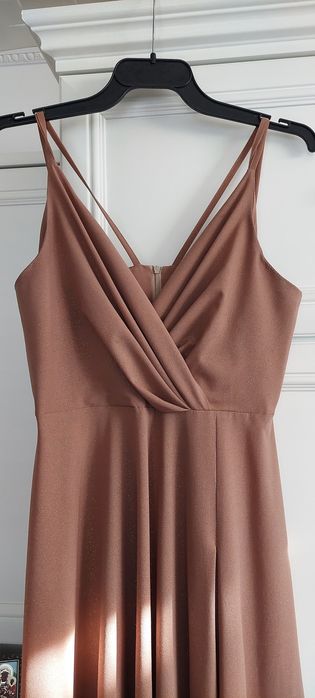 Sukienka weselna imprezowa brązowa długa