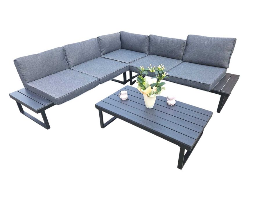 Narożnik zestaw mebli ogrodowych komplet meble ogrodowe czarny grafit