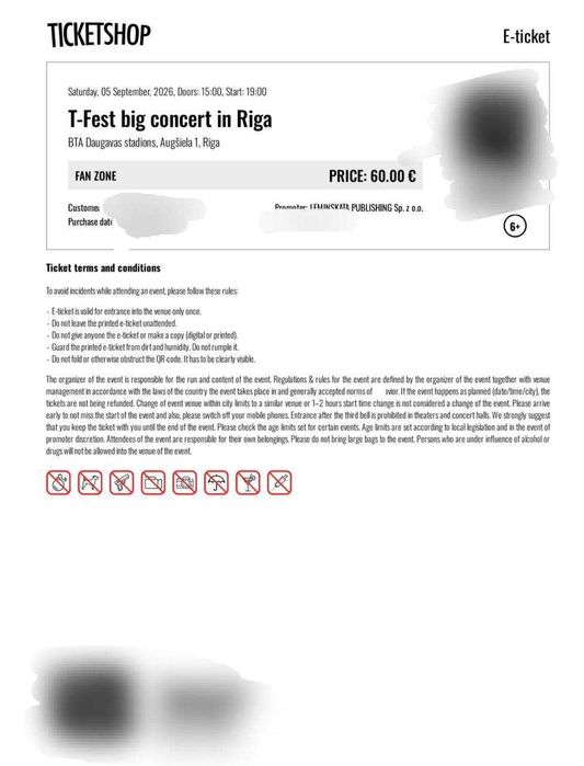 Билеты на концерт T-Fest в Риге. Фан-зона T-Fest RIGA BTA DAUGAVA STADIUM