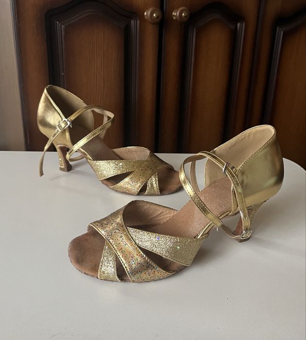Золотые туфли для бальных танцев, латины размер 24 см