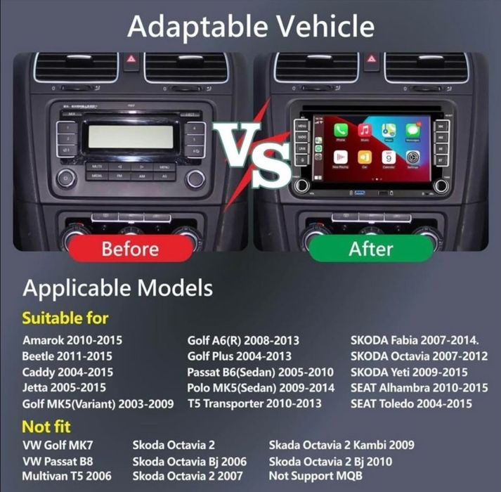 Rádio 2 DIN Android VW Golf/Passat/Polo/Seat/Sirocco...