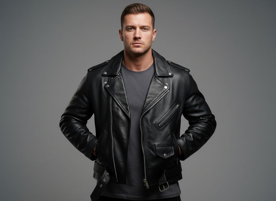 Ramoneska Skórzana Kurtka Męska Biker Jacket 56