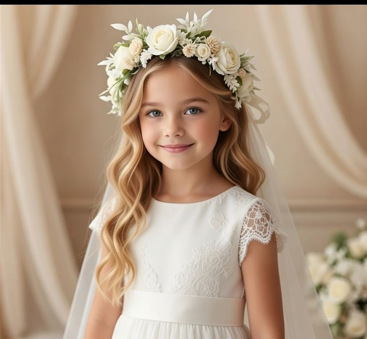 Wianek komunijny jak żywe kwiaty Boho