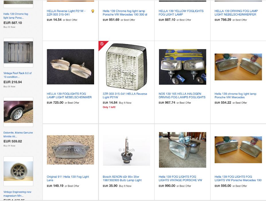 Faróis Nevoeiro Hella 139 - Porsche Mercedes SL Clássico