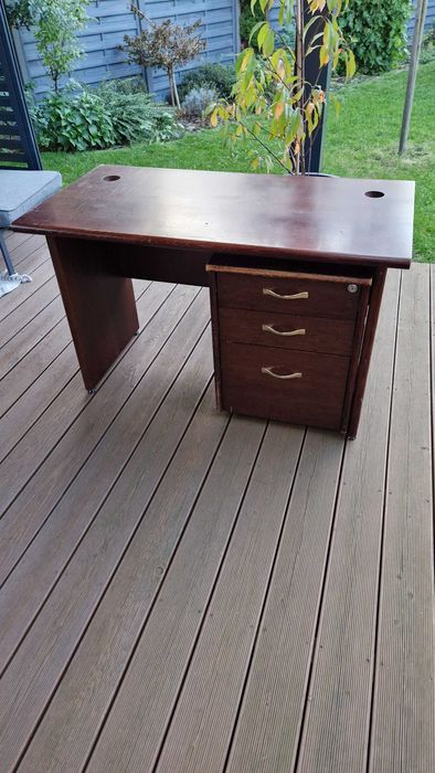 Duże stabilne biurko + kontenerek na kółkach dla studentów 120x63cm Wrocław gruby blat