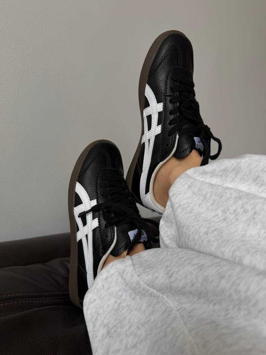 ONITSUKA TIGER  BLACK LEATHER (36-42) Кроссовки черно-белые онитсука