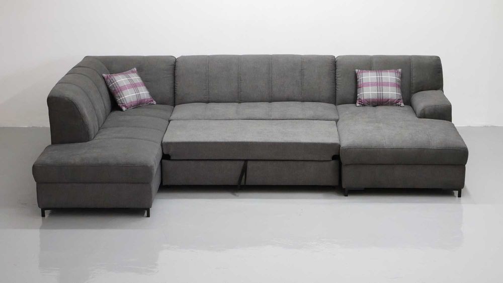 TJG Nowe NIEMIECKIE Wielkie U funkcja spania kanapa rogówka SZARA tkan