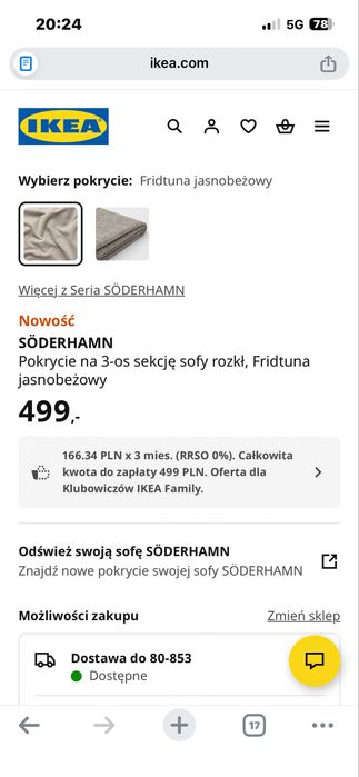 Pokrycie sofy soderhamn