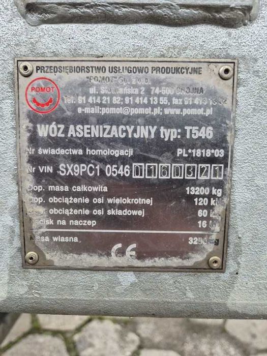 Beczka wóz asenizacyjny POMOT CHOJNA T546 konstrukcja RAMOWA tylny tuz