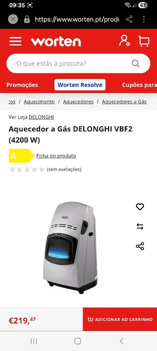 Aquecedor a gás para áreas grandes da Delonghi com botija e redutor