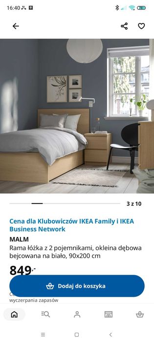 Łóżko MALM IKEA 90*200