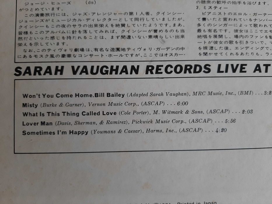 Sarah Vaughan - Sassy Swings The Tivoli - Japão - Vinil LP