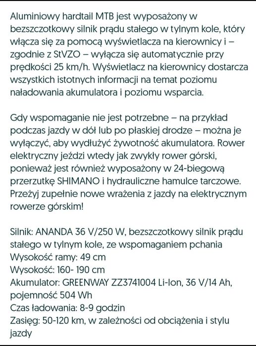 Rower górski elektryczny ADORE